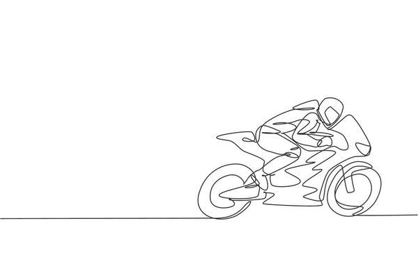 Eine Einzige Linienzeichnung Der Jungen Moto Racer Praxis Zur Verbesserung — Stockvektor