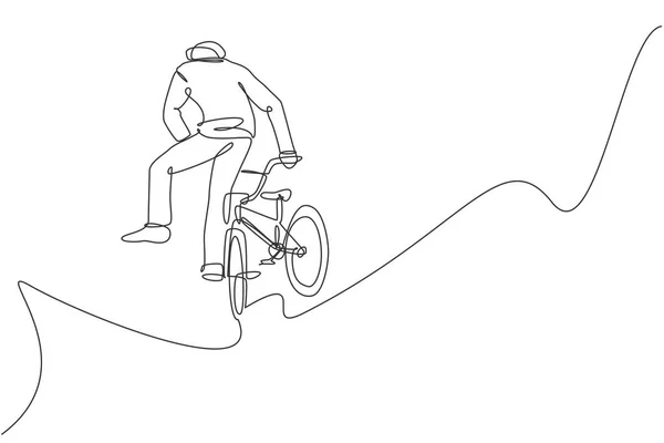 Bmx 자전거타는 사람이 스케이트 파크에서 묘기를 선보이는 모습이 그려진 것이다 — 스톡 벡터