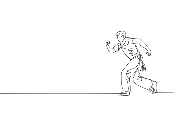 Jedna Souvislá Čára Kreslení Mladý Sportovní Brazilský Bojovník Trénink Capoeira — Stockový vektor