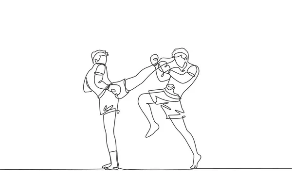 Een Enkele Lijn Tekening Van Jonge Energieke Muay Thai Vechter — Stockvector