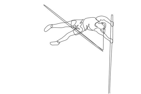 Одной Линии Изображена Молодая Женщина Выполняющая Упражнения Прохождения Перекладины Прыжках — стоковый вектор