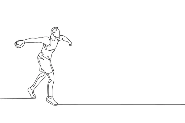 Dessin Trait Continu Unique Pratique Jeune Homme Sportif Pour Lancer — Image vectorielle