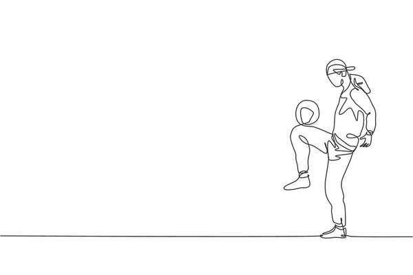 Один Сплошной Рисунок Линии Молодого Спортсмена Одетого Бандановский Поезд Футбольного — стоковый вектор