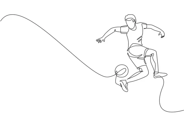 Dessin Ligne Continue Jeune Homme Sportif Joueur Freestyler Football Pratique — Image vectorielle