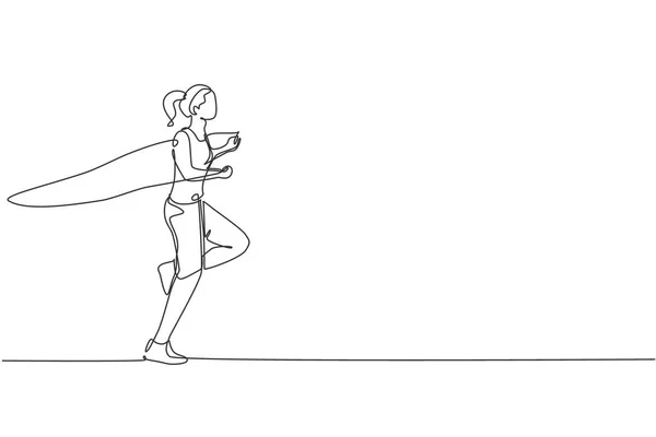 Jeden Rysunek Linii Młodej Energicznej Kobiety Ćwiczącej Skakanką Skakance Siłowni — Wektor stockowy