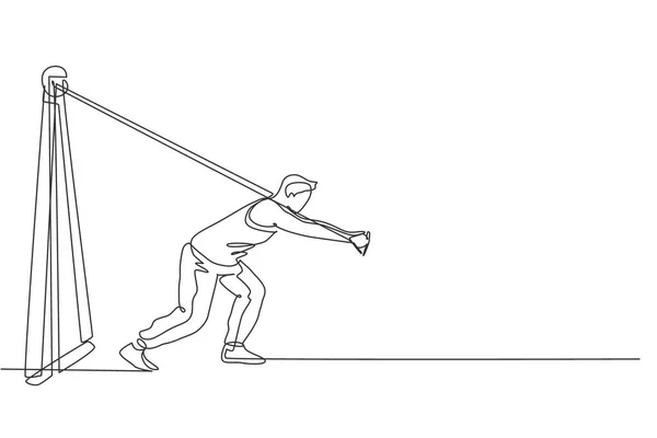 Jedna Souvislá Čára Kreslení Mladého Sportovního Muže Který Cvičí Táhnout — Stockový vektor
