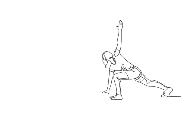 Dibujo Línea Continua Única Joven Mujer Deportiva Lado Entrenamiento Lunge — Vector de stock