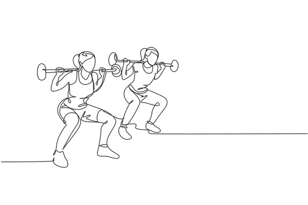 Een Continue Lijn Tekening Van Twee Jonge Sportieve Vrouwen Uit — Stockvector