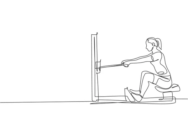 One Single Line Drawing Young Energetic Woman Exercise Focus Pull Royalty Free Stock Illustrations