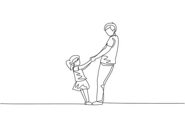 One Single Line Drawing Young Happy Dad His Daughter Holding — Stock Vector