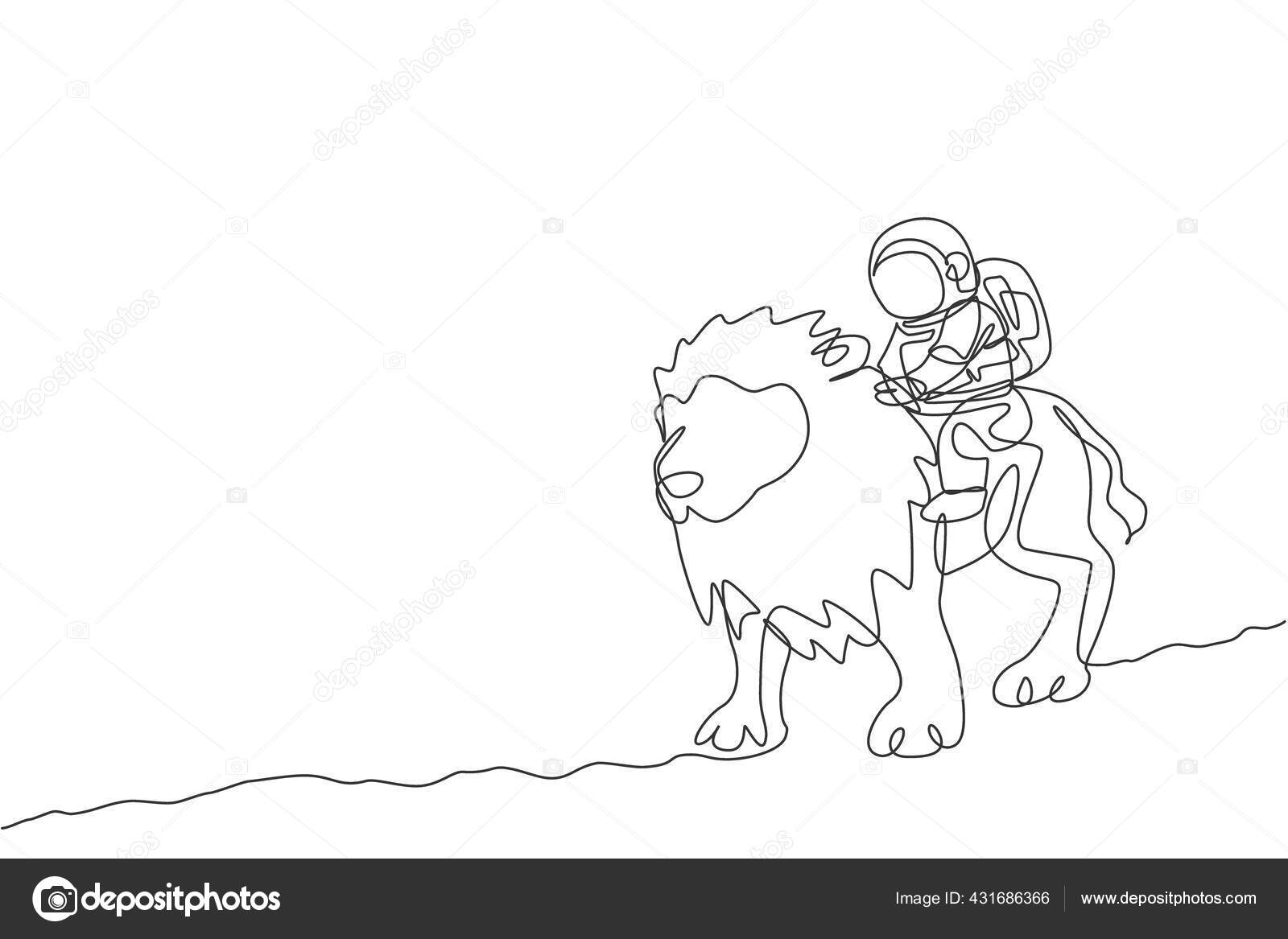 Dibujo Una Sola Línea Astronauta Montando León Animal Salvaje Ilustración  Vector de stock #431686366 de ©SimpleLine, image size:1600x1167
