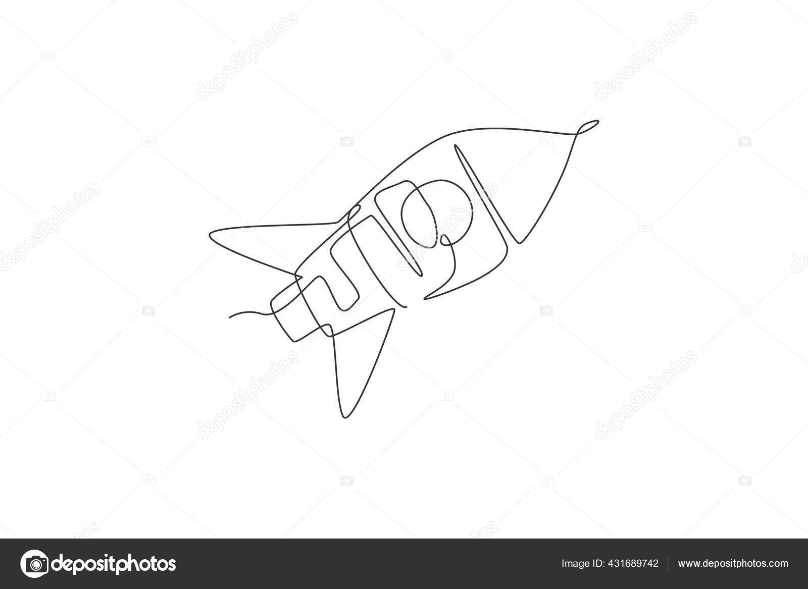 One Single Line Drawing Simple Vintage Rocket Takes Outer Space Vector Image By C Simpleline Vector Stock