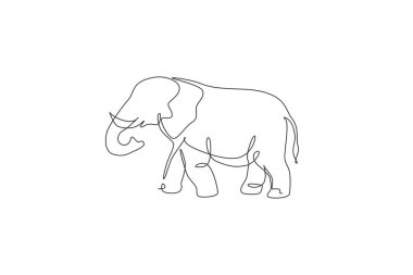 One continuous line drawing of giant African elephant. Wild animal national park conservation. Safari zoo concept. Dynamic single line draw graphic design vector illustration clipart