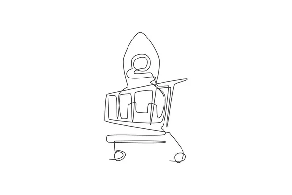 Одна Сплошная Линия Рисунка Ракетных Игрушек Внутри Торгового Картона Концепция — стоковый вектор