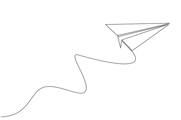 Disegno Singola Linea Aereo Carta Che Vola Sul Cielo Illustrazione — Vettoriale Stock
