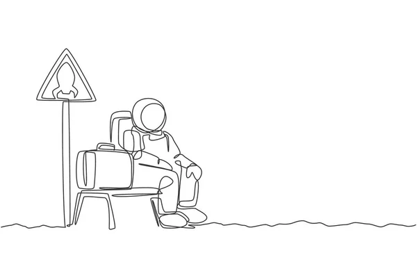 Desenho Uma Única Linha Jovem Astronauta Feliz Sentado Cadeira Parada — Vetor de Stock
