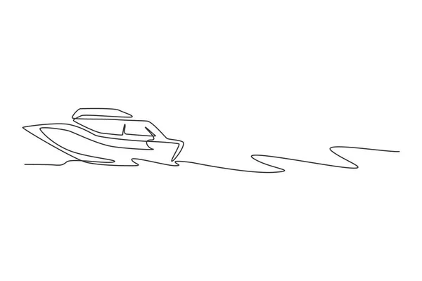 Una Línea Continua Dibujo Barco Velocidad Rápida Navegando Mar Transporte — Vector de stock