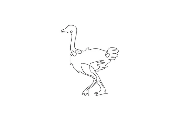 かわいいダチョウの鳥の一本の連続線画 絶滅のおそれのある動物国立公園の保全 サファリ動物園のコンセプト トレンディーな1行の描画デザイングラフィックベクトルイラスト — ストックベクタ