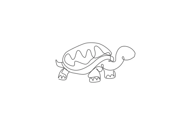 One Continuous Line Drawing Big Cute Tortoise Galapagos Island Wild — Stock Vector