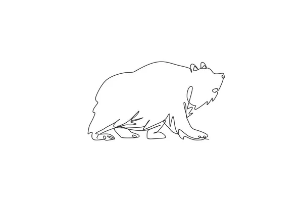 Singolo Disegno Linea Grande Grizzly Orso Vettoriale Illustrazione Conservazione Del — Vettoriale Stock