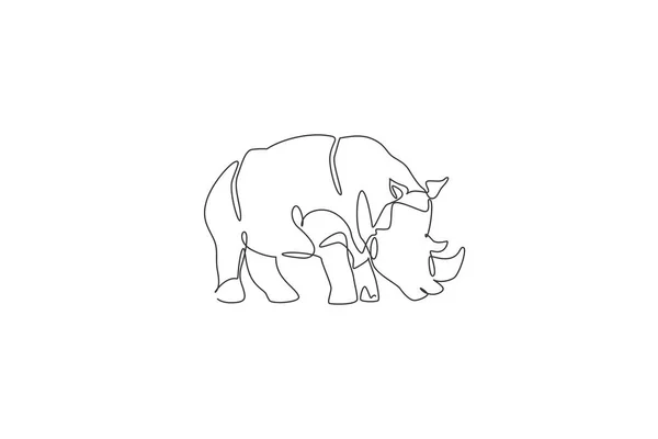 Seul Dessin Linéaire Illustration Vectorielle Graphique Géante Rhinocéros Africain Conservation — Image vectorielle