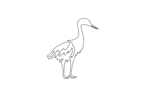 Single Continuous Line Drawing Cute Heron Bird Endangered Animal National — Stock Vector