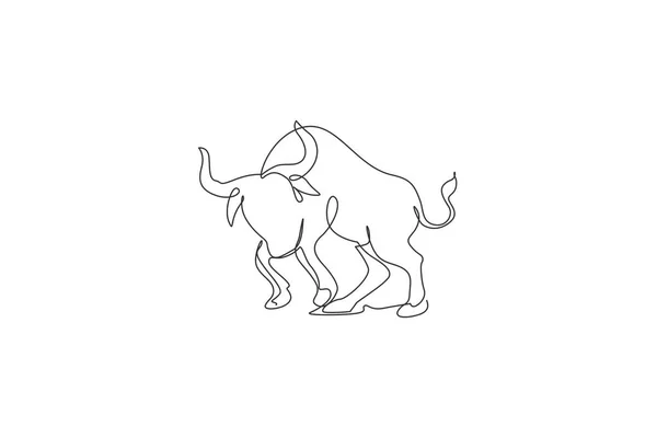 非洲野牛单幅连续画线 濒危动物国家公园的保护 Safari动物园的概念 趋势一线图设计图形矢量插图 — 图库矢量图片