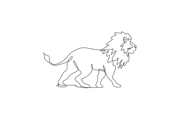 One Single Line Drawing Wild Male Lion Vector Illustration Protected — Stock Vector