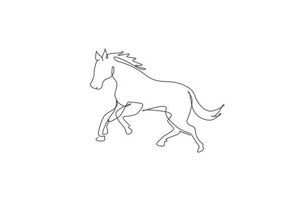 Jedna Souvislá Kresba Silného Roztomilého Koně Ochrana Přírodního Parku Safari — Stockový vektor