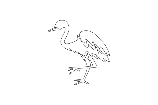 One Single Line Drawing Cute Heron Bird Vector Illustration Protected — Stock Vector