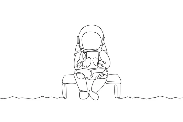 Ενιαία Συνεχή Γραμμή Σχέδιο Του Αστροναύτη Siting Χαλαρώσετε Στην Καρέκλα — Διανυσματικό Αρχείο