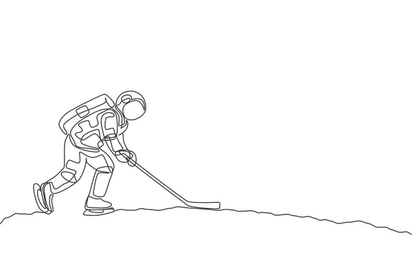Ένα Συνεχές Σχέδιο Αστροναύτες Εκπαιδεύουν Χόκεϊ Επί Πάγου Στην Επιφάνεια — Διανυσματικό Αρχείο
