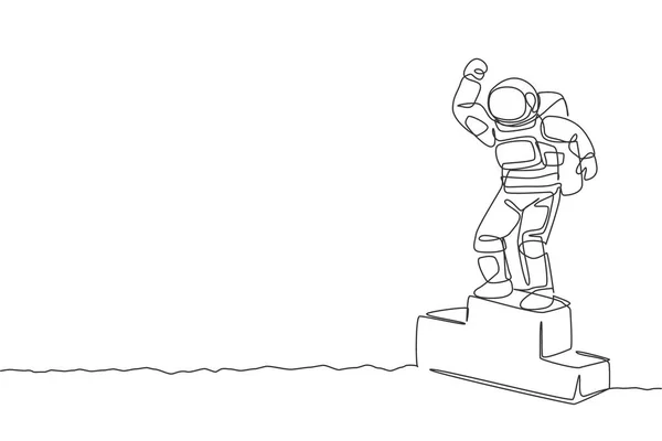 Uma Linha Contínua Desenho Astronauta Pódio Primeiro Lugar Galáxia Espacial —  Vetores de Stock