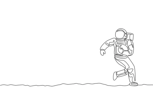 Jedna Čára Kreslení Kosmonauta Astronaut Praktikuje Americký Fotbal Kosmické Galaxie — Stockový vektor