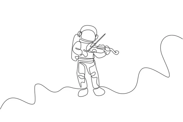 Desenho Linha Contínua Única Astronauta Tocando Instrumento Musical Violino Beleza —  Vetores de Stock