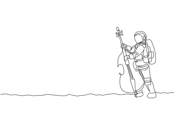 Een Enkele Lijn Tekening Van Een Cellist Die Cello Muziekinstrument — Stockvector