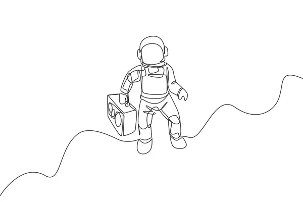 Dessin Astronaute Volant Apportant Une Radio Rétro Dans Illustration Vectorielle — Image vectorielle