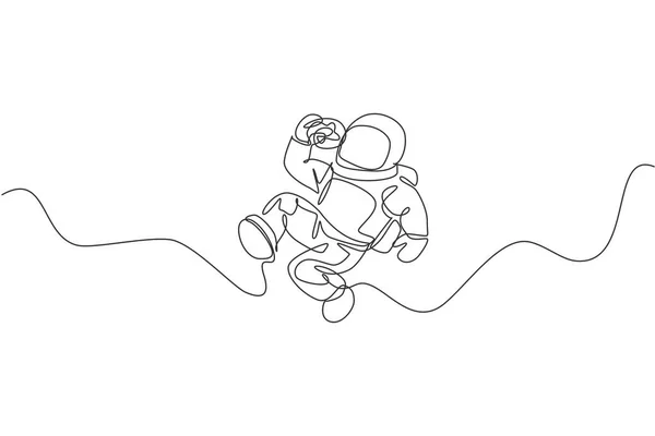 Однорядковий Безперервний Малюнок Космічного Апарату Розслабляє Їсть Солодкий Глазурований Пончик — стоковий вектор