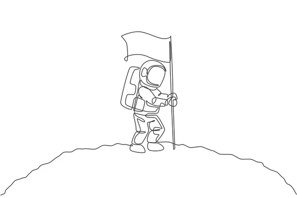 Una Sola Línea Dibujo Del Astronauta Del Hombre Espacial Explorando — Vector de stock