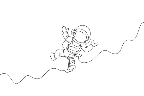 年轻宇航员科学家以复古风格探索外层空间的连续线条绘图 太空人宇宙发现的概念 动态单行绘图图形设计矢量插图 — 图库矢量图片