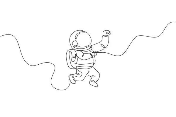 Dibujo Una Sola Línea Continua Del Joven Científico Cosmonauta Que — Archivo Imágenes Vectoriales