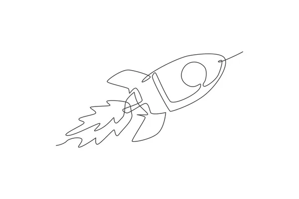Una Sola Línea Dibujo Cohete Vintage Simple Despega Ilustración Gráfica — Vector de stock