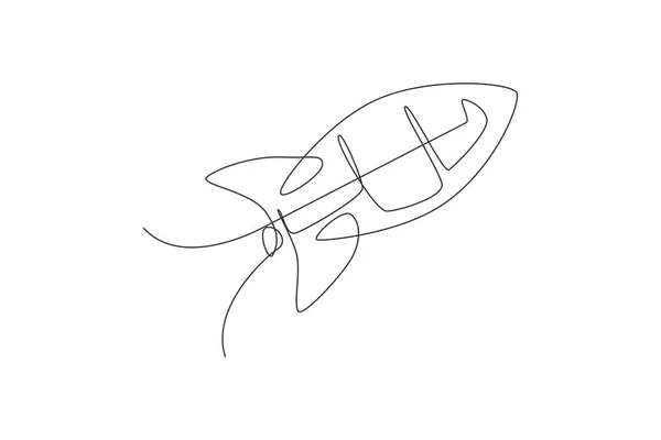 One Continuous Line Drawing Simple Retro Spacecraft Flying Outer Space — Stock Vector