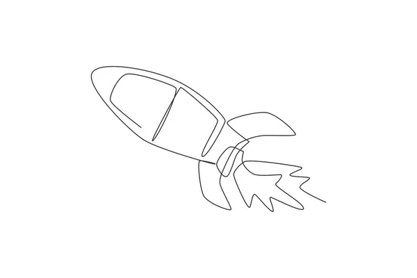 Одна Сплошная Линия Изображающая Запуск Ракеты Летит Небо Винтажный Космический — стоковый вектор