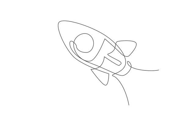 Single Continuous Line Drawing Rocket Launch Fly Sky Universe Vintage — Stock Vector