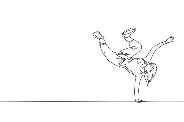 Disegno Continuo Della Giovane Ballerina Break Dance Sportiva Mostra Stile — Vettoriale Stock