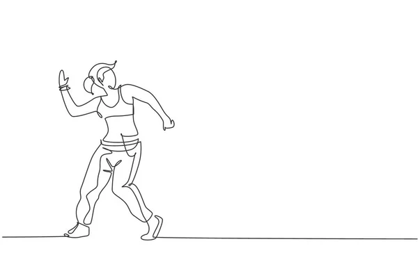 Jeden Ciągły Rysunek Linii Młody Sportowy Break Tancerka Kobieta Pokazać — Wektor stockowy