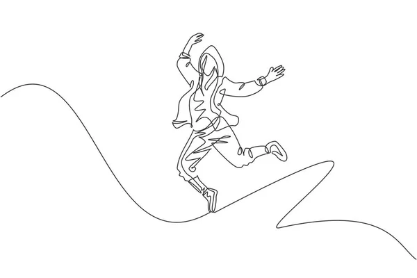 única mulher de skatista de desenho de linha andando de skate e fazendo  truque de salto