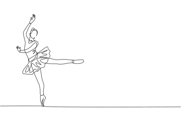 Een Ononderbroken Lijn Tekening Van Jonge Sierlijke Vrouw Balletdanser Voeren — Stockvector