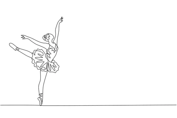 Jeden Rysunek Linii Młodej Tancerki Piękności Tutu Ćwiczenia Klasyczny Taniec — Wektor stockowy